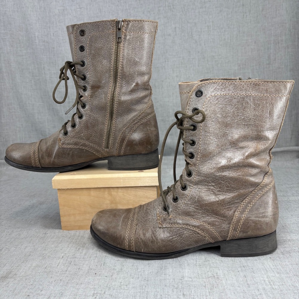 Steve Madden Troopa Boots Taupe Gray Brown Distressed Leather Combat Women's 10 - Picture 3 of 10
